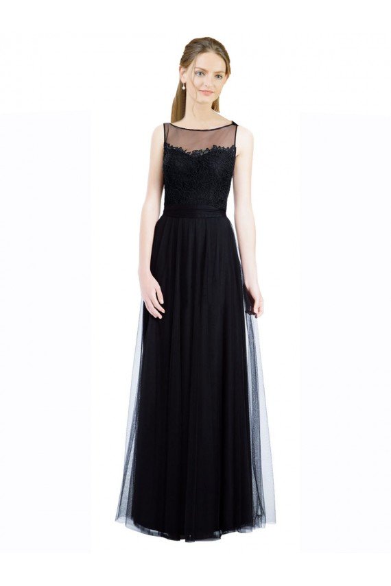 Full Length Tulle Bridesmaid Dress with Lace Bodice and Soft Tulle Illusion Top Essex