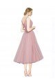Short Tea Length Wide Strap Plunge Cross Over Neckline Tulle Cocktail Bridesmaid Dress Essex