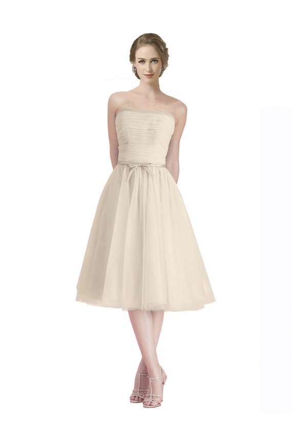 Strapless Short Cocktail Length Tulle Cocktail Bridesmaid Dress with Pleats Essex