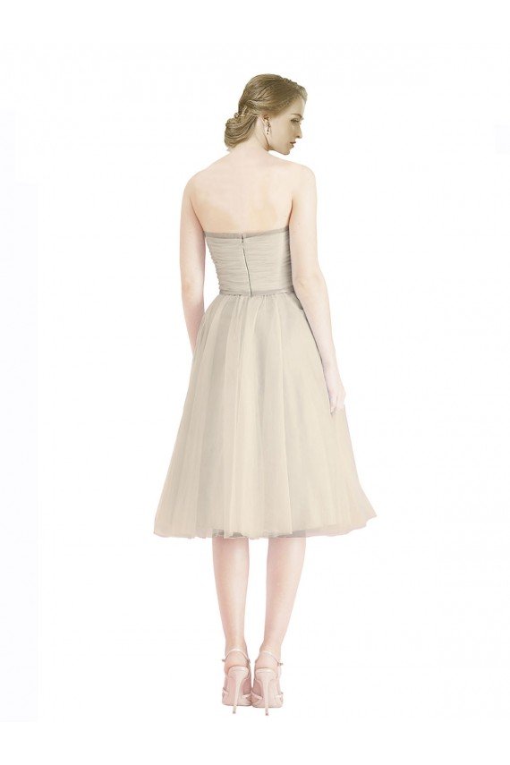 Strapless Short Cocktail Length Tulle Cocktail Bridesmaid Dress with Pleats Essex