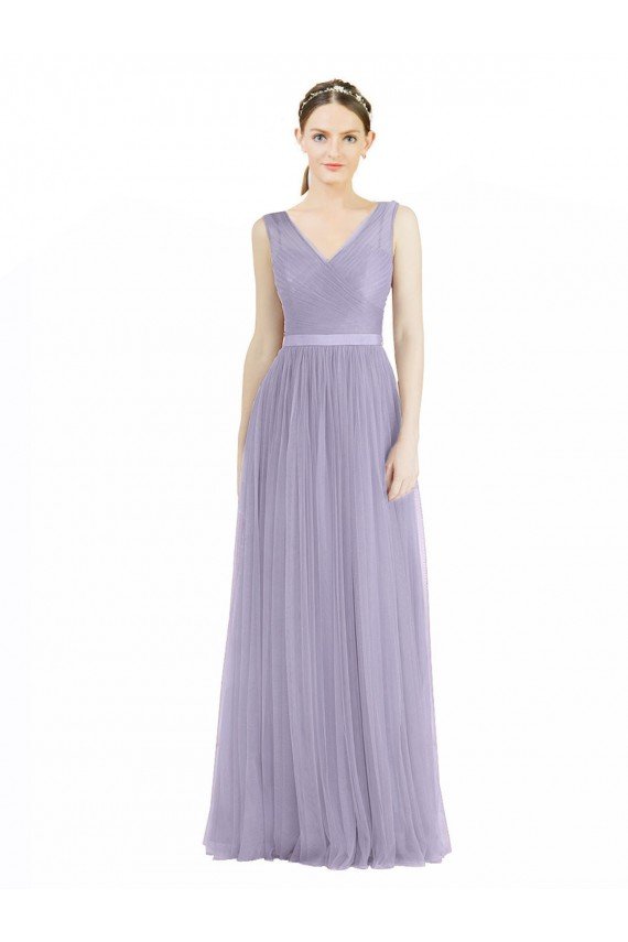 Wide Straps V-Neck Long Tulle Bridesmaids with Belt Essex
