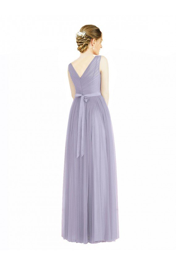Wide Straps V-Neck Long Tulle Bridesmaids with Belt Essex
