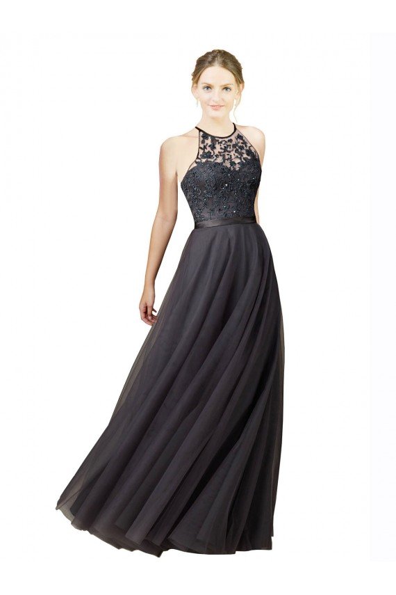 Sweetheart Neckline Long Sleeveless Tulle Bridesmaid Dress with Lace Bodice Essex