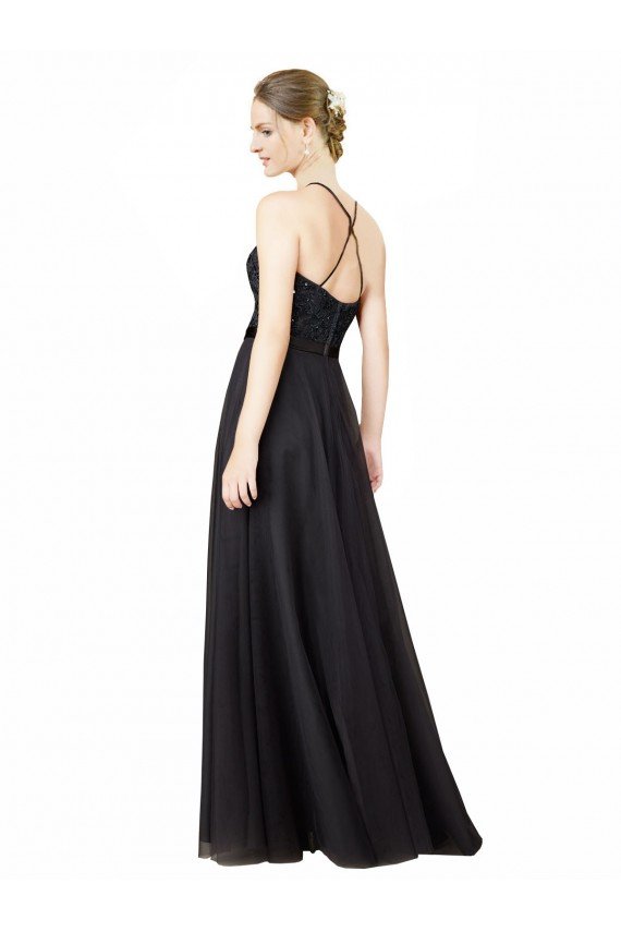 Sweetheart Neckline Long Sleeveless Tulle Bridesmaid Dress with Lace Bodice Essex