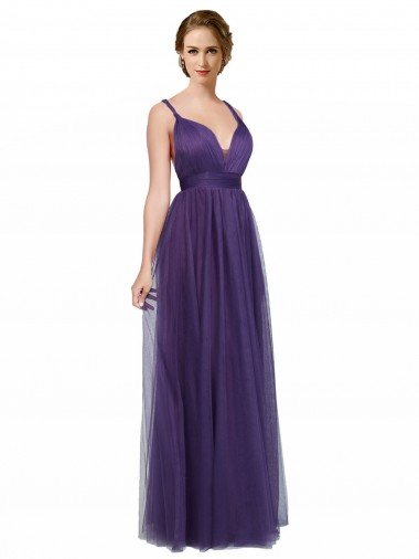 Twisted Straps Sweeheart Long Tulle Bridesmaid Dress Open Back Essex