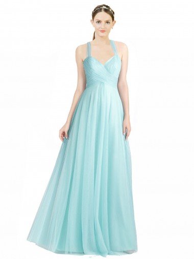Ruched Sweetheart Neckline A-Line Tulle Bridesmaid Dress with Tie Open Back Essex