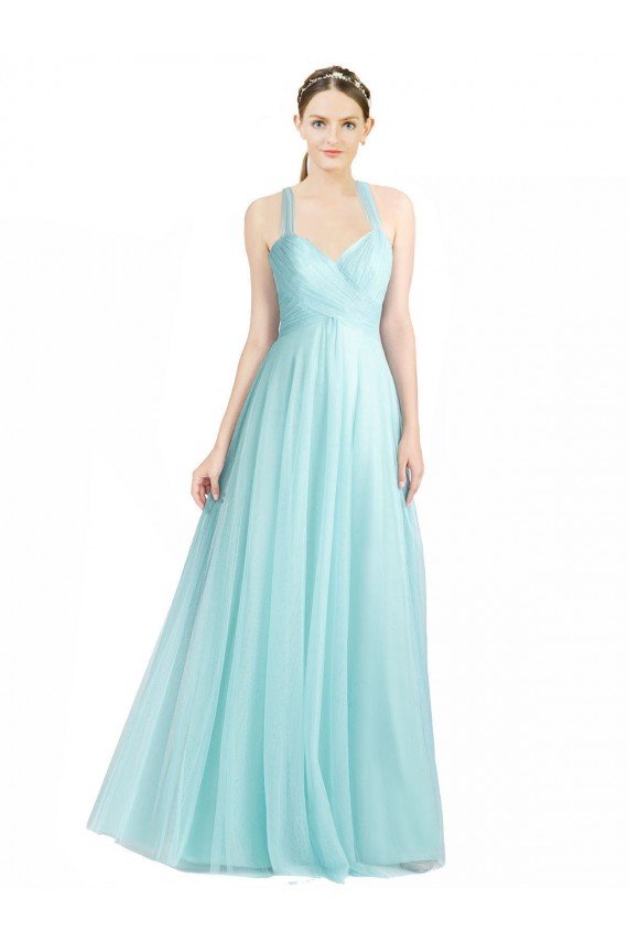 Ruched Sweetheart Neckline A-Line Tulle Bridesmaid Dress with Tie Open Back Essex