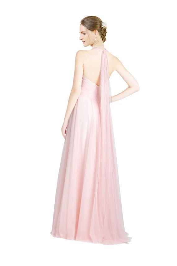 Ruched Sweetheart Neckline A-Line Tulle Bridesmaid Dress with Tie Open Back Essex