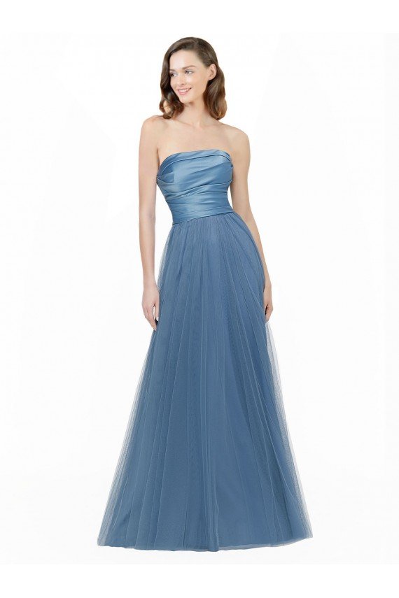 Long Strapless Bridesmaid Dress with Soft Tulle Overlay Essex
