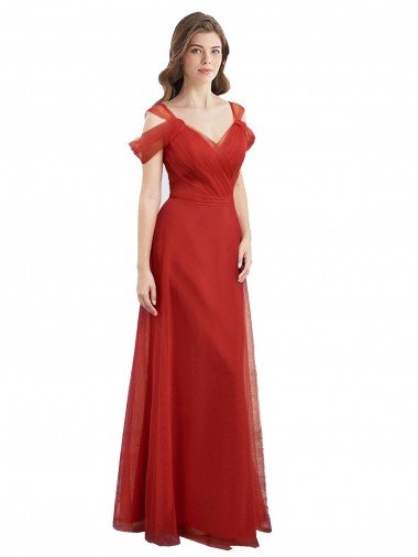 Cold Shoulder Pleated Wrap Tulle Bridesmaid Dress with Low V-Back Essex