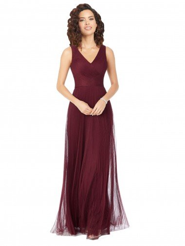 Long A-Line V-Neck Tulle Bridesmaid Dress Essex