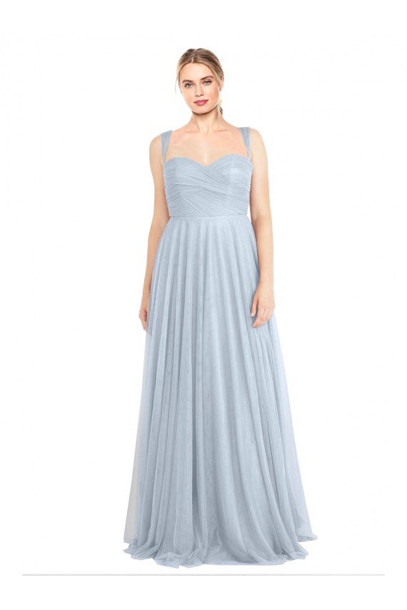 Sweetheart Spaghetti Straps Long Tulle Bridesmaid Dress with Criss Cross Back Essex