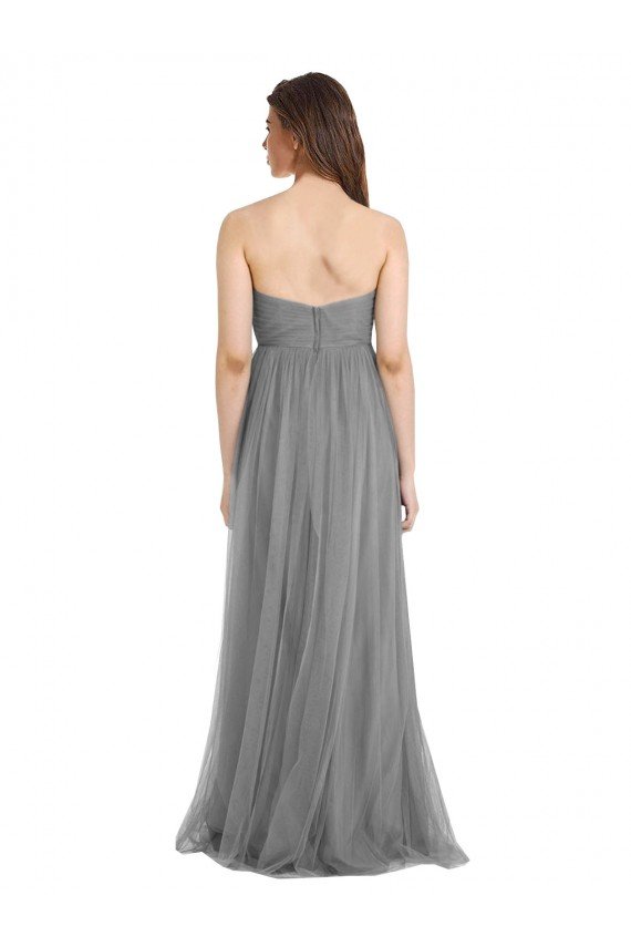 Shirred Strapless Bodice Long Tulle Bridesmaid Dress with Sweetheart Neckline Essex