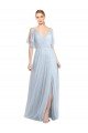 Floor Length Flutter Sleeves Long Tulle Bridesmaid Dress with Side Slit Essex