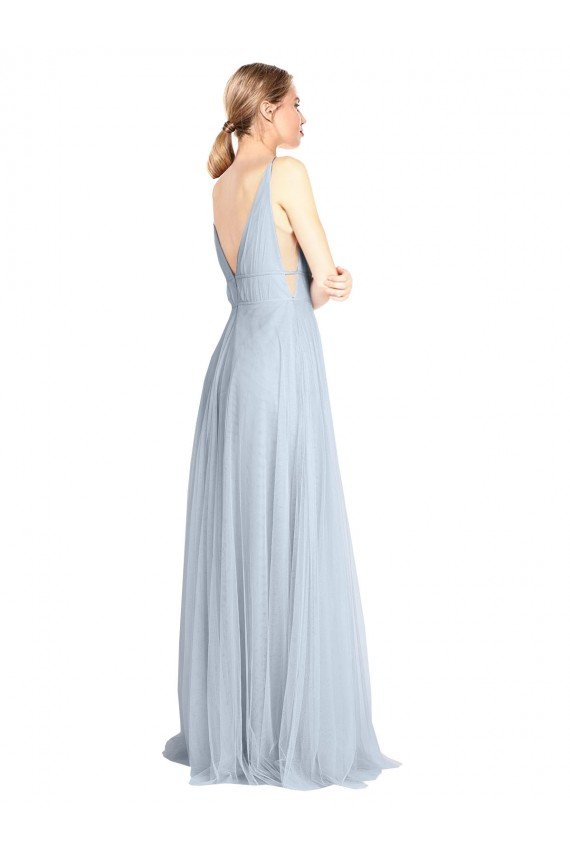 Plunging Deep V-Neck Long Tulle Bridesmaid Dress with V-Back Essex