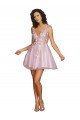 Sleeveless V-Neckline Short Cocktail Dress with Embellished Lace Appliques Essex