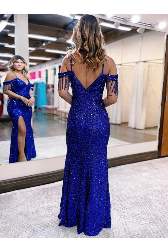 Cold Shoulder Sleeveless Long Floor Length Velvet Sequin Prom Dress with Slit Essex