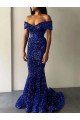 Mermaid Off the Shoulder Sleeveless Long Sweep Train Velvet Sequin Prom Dress Essex