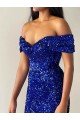 Mermaid Off the Shoulder Sleeveless Long Sweep Train Velvet Sequin Prom Dress Essex
