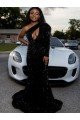 One Shoulder Long Sleeves Long Sweep Train Velvet Sequin Prom Dress Essex
