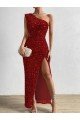 One Shoulder Sleeveless Long Floor Length Velvet Sequin Prom Dress with Slit Essex