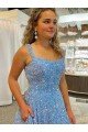 A-Line Scoop Sleeveless Long Court Train Velvet Sequin Prom Dress Essex