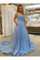 A-Line Scoop Sleeveless Long Court Train Velvet Sequin Prom Dress Essex
