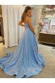 A-Line Scoop Sleeveless Long Court Train Velvet Sequin Prom Dress Essex