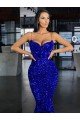 Mermaid Spaghetti Straps Sleeveless Long Sweep Train Velvet Sequin Prom Dress Essex