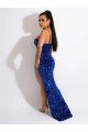 Long Sweep Train Spaghetti Straps Sleeveless Velvet Sequin Prom Dress with Slit Essex