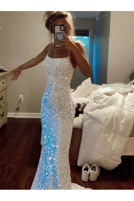 Long Spaghetti Straps Sleeveless Sweep Train Velvet Sequin Prom Dress Essex