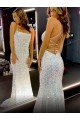 Long Spaghetti Straps Sleeveless Sweep Train Velvet Sequin Prom Dress Essex