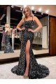Spaghetti Straps Sleeveless Long Sweep Train Velvet Sequin Prom Dress Essex