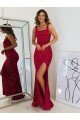 Square Neck Sleeveless Long Velvet Sequin Prom Dress with Slit Essex