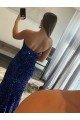 Strapless Sleeveless Long Sweep Train Velvet Sequin Prom Dress with Side Slit Essex