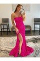 Strapless Sleeveless Long Sweep Train Velvet Sequin Prom Dress with Side Slit Essex
