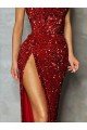 Strapless Sleeveless Long Floor Length Velvet Sequin Prom Dress High Side Slit Essex