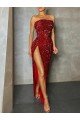Strapless Sleeveless Long Floor Length Velvet Sequin Prom Dress High Side Slit Essex