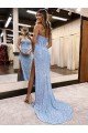 Sweetheart Sleeveless Long Full Length Velvet Sequin Prom Dress with High Side Slit Essex