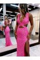 Long V-Neck Sleeveless Sweep Train Velvet Sequin Prom Dress with High Slit Essex