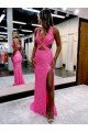 Long V-Neck Sleeveless Sweep Train Velvet Sequin Prom Dress with High Slit Essex