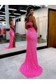 Long V-Neck Sleeveless Sweep Train Velvet Sequin Prom Dress with High Slit Essex