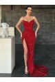 V-Neck Sleeveless Long Sweep Train Velvet Sequin Prom Dress with High Side Slit Essex