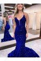 Mermaid V-Neck Sleeveless Long Court Train Velvet Sequin Prom Dress Essex