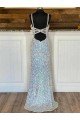 V-Neck Sleeveless Long Sweep Train Velvet Sequin Prom Dress Essex