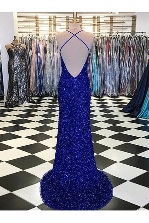 V-Neck Sleeveless Long Velvet Sequin Prom Dress Essex