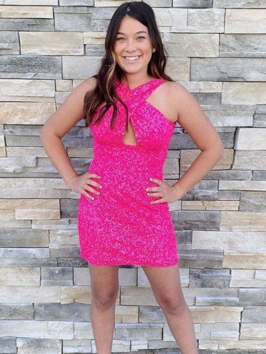 Halter Sleeveless Short Velvet Sequin Cocktail Prom Dress Essex