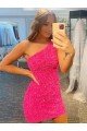Short One Shoulder Sleeveless Velvet Sequin Prom Dress Essex