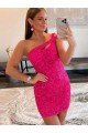 Velvet Sequin One Shoulder Sleeveless Short Prom Dress Essex