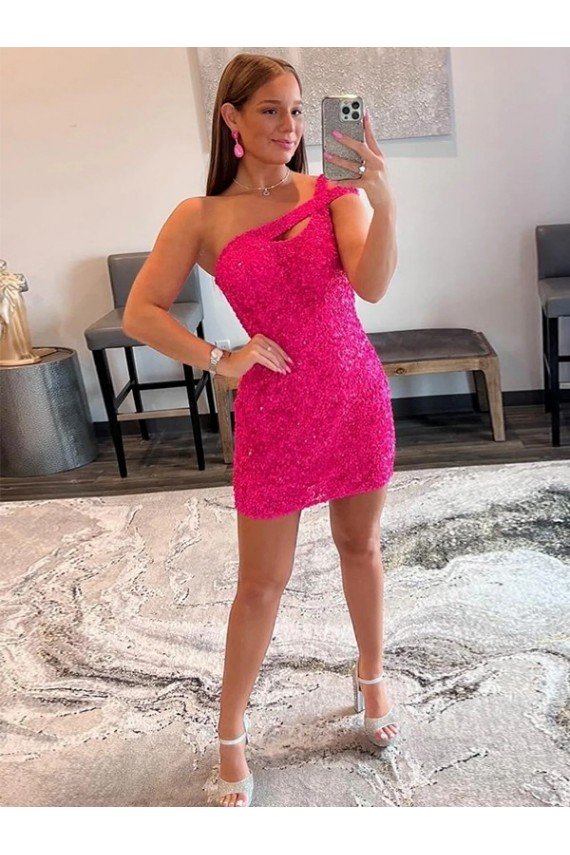 Velvet Sequin One Shoulder Sleeveless Short Prom Dress Essex